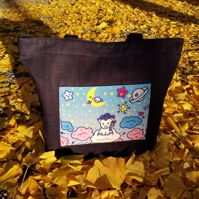 morukan.art - a denim tote bag with ginko leaves in Kyoto Japan